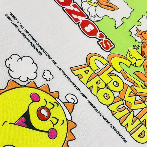 90s Bozo's Camp Clown Around TWIN Bed FLAT Top Sheet Vintage Character Bedding - Picture 3 of 10